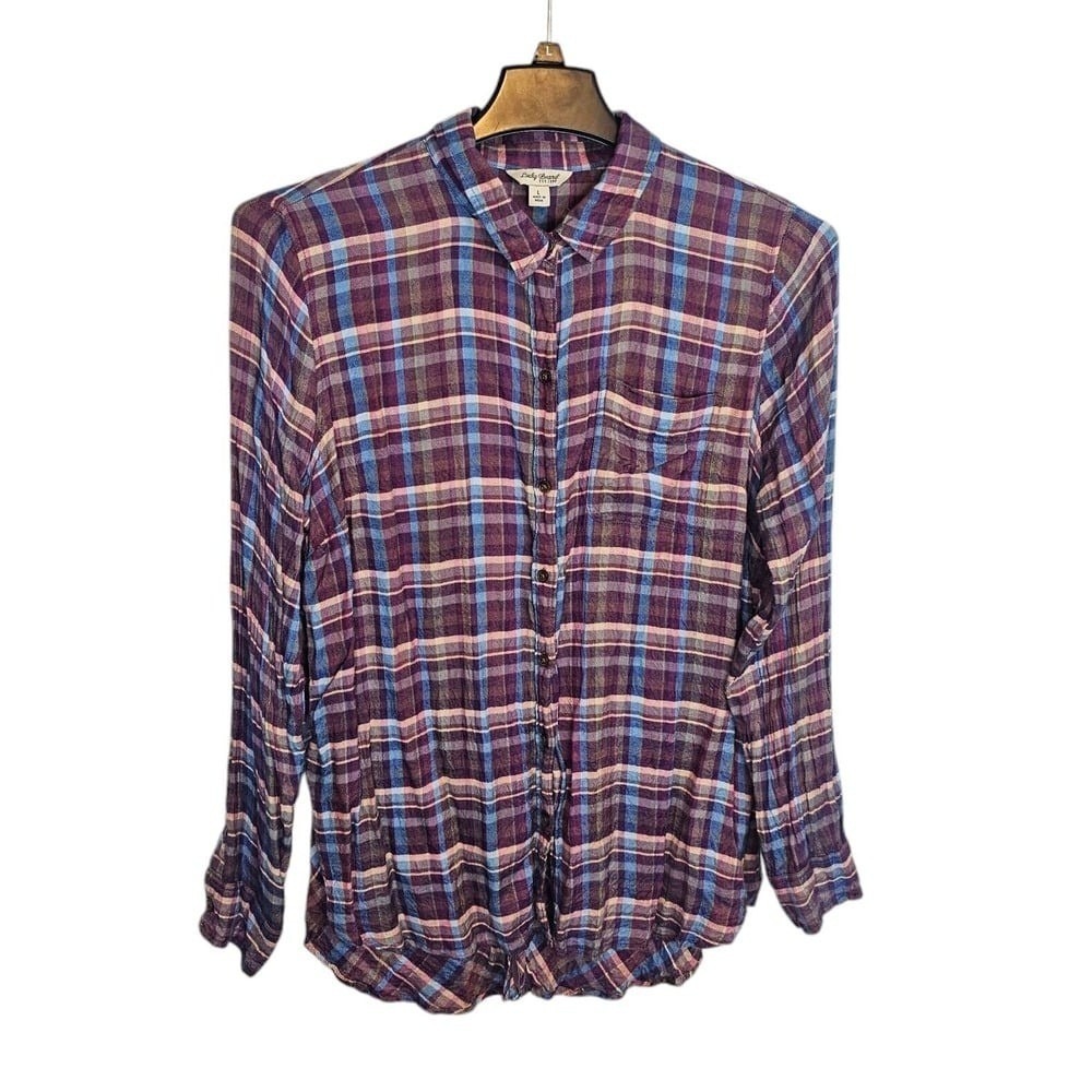 Lucky Brand Purple Plaid Soft Flannel Button Up Large